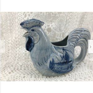 1925 Antique Schafer & Vater Rooster Chicken Blue White Creamer Cream Pitcher